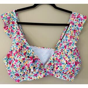 Floral Print Ruffled Padded plus size 2X Bikini Top Adjustable Straps